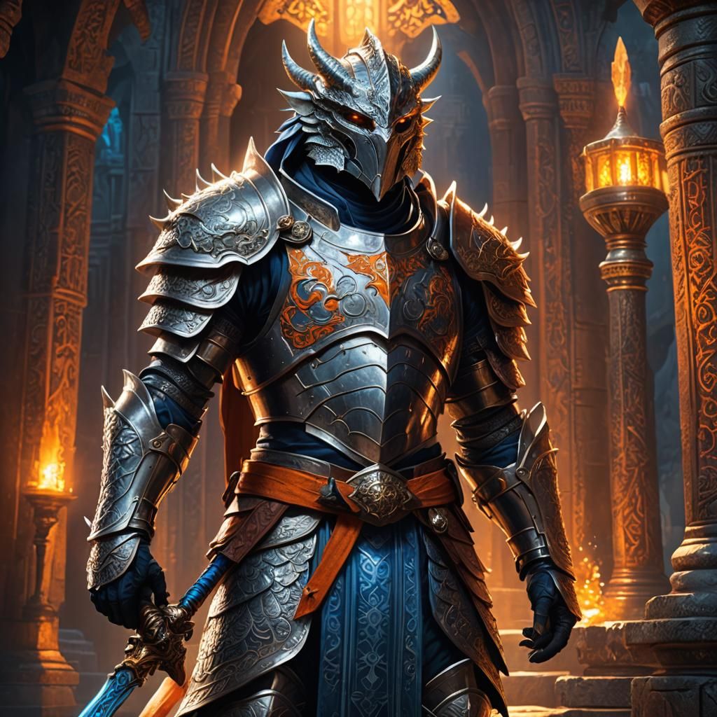 Silver Dragonborn Cleric in Mystical Temple