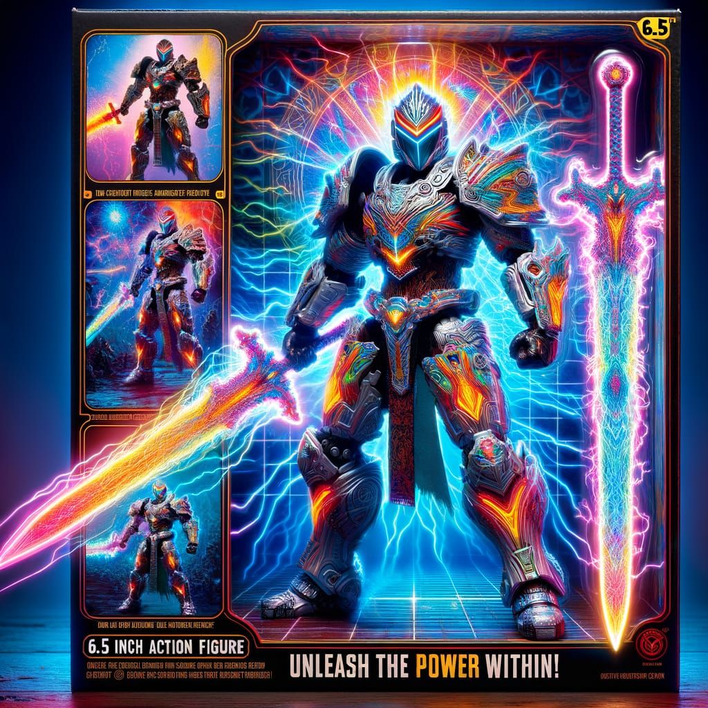 Futuristic Warrior Action Figure in Neon Hues, Inspired by 8...