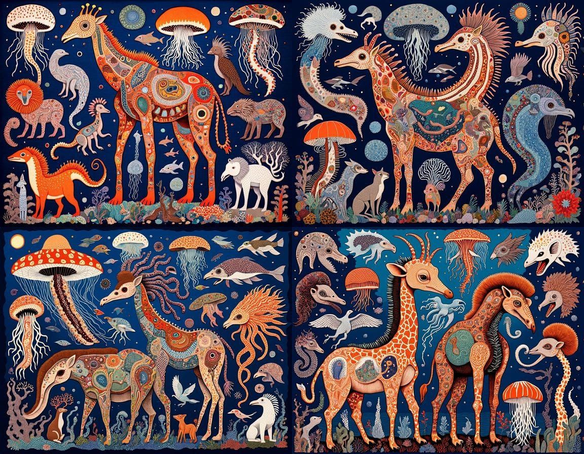 Vibrant African Jungle Scene in Whimsical Art Style