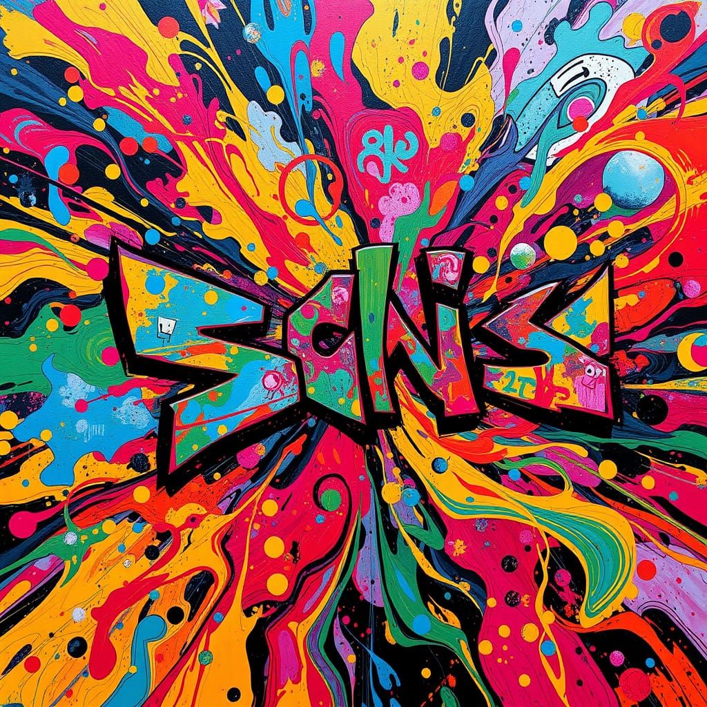 Swirling Graffiti Art Explosion in Vibrant, Polychromatic Co...