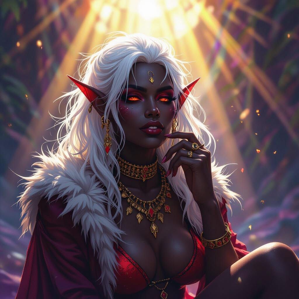 Drow Elf in Red Bikini, Dark Fantasy Concept Art