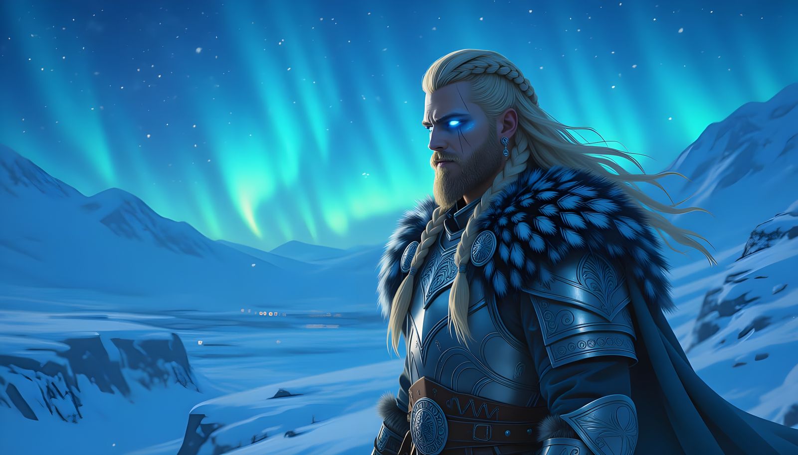 Viking Warrior Overlooking Snow Valley