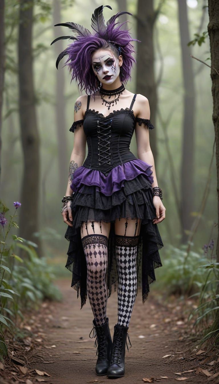Whimsigoth Woman with Clown Makeup in Gothic Art