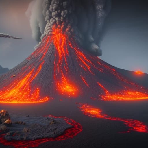 Beautiful Volcano: Detailed Matte Painting in 8K