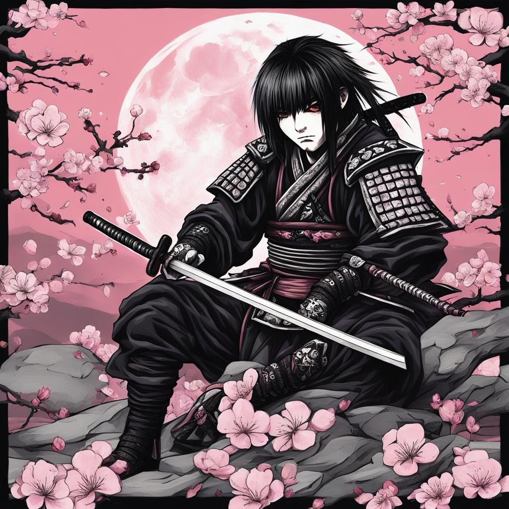 Emo Goth Samurai Sakura Illustration