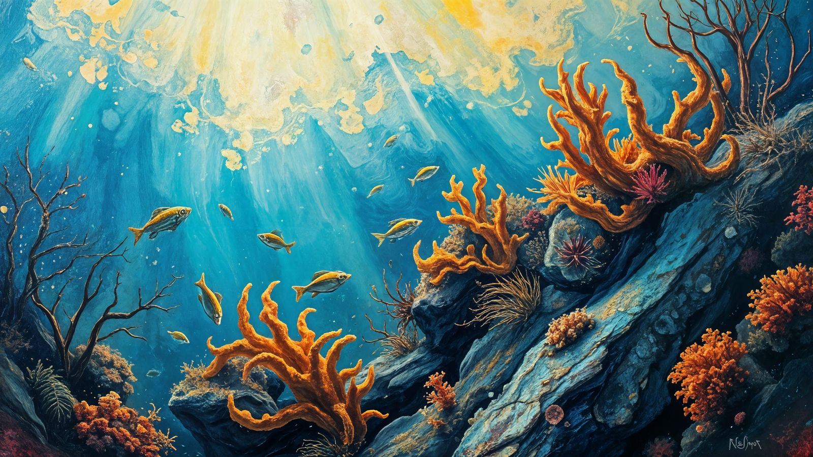 Enchanted Coral Reef in Impressionist Style