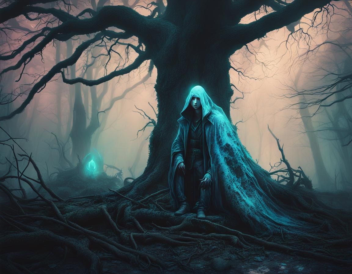 Eerie Ghost Boy in Dystopian Pop Art Style