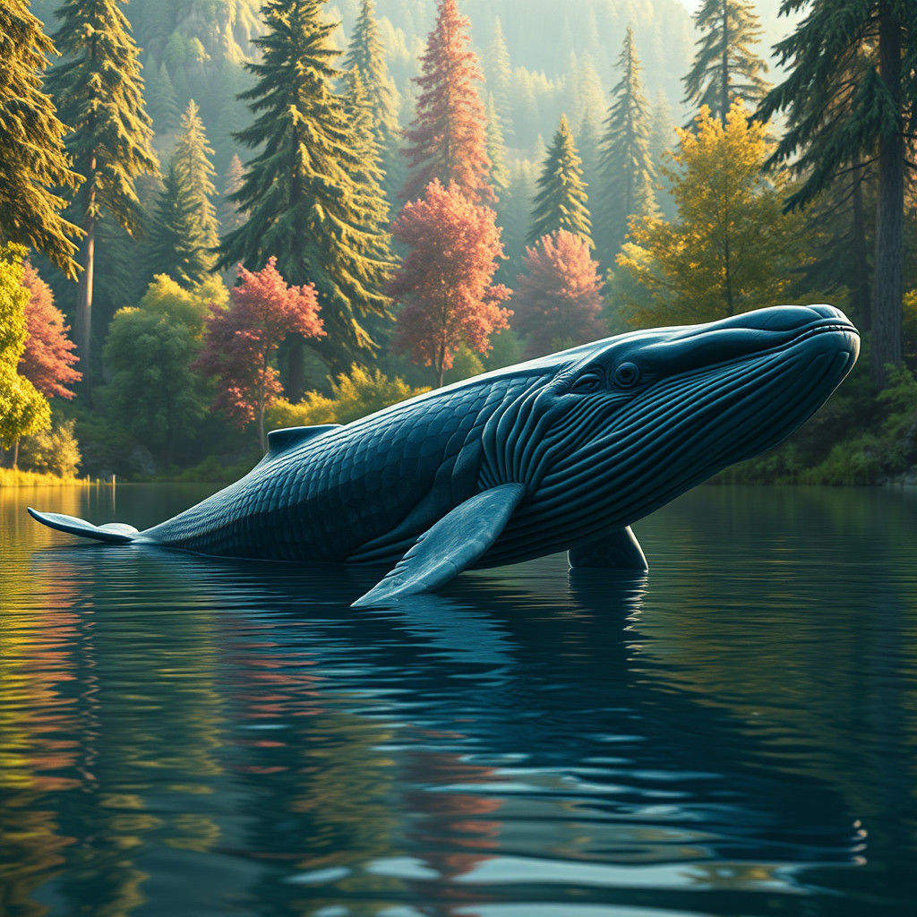 Majestic Whale Floats in Tranquil Lake: 3D Render