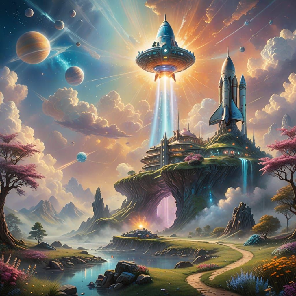 Rocket Ship Lands on Alien Planet in Ethereal Light