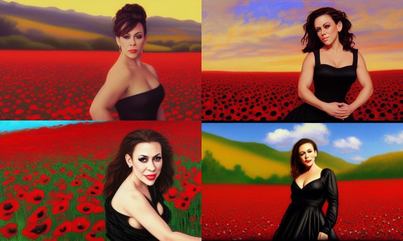 Alyssa Milano in Poppy Field: Impressionistic Painting