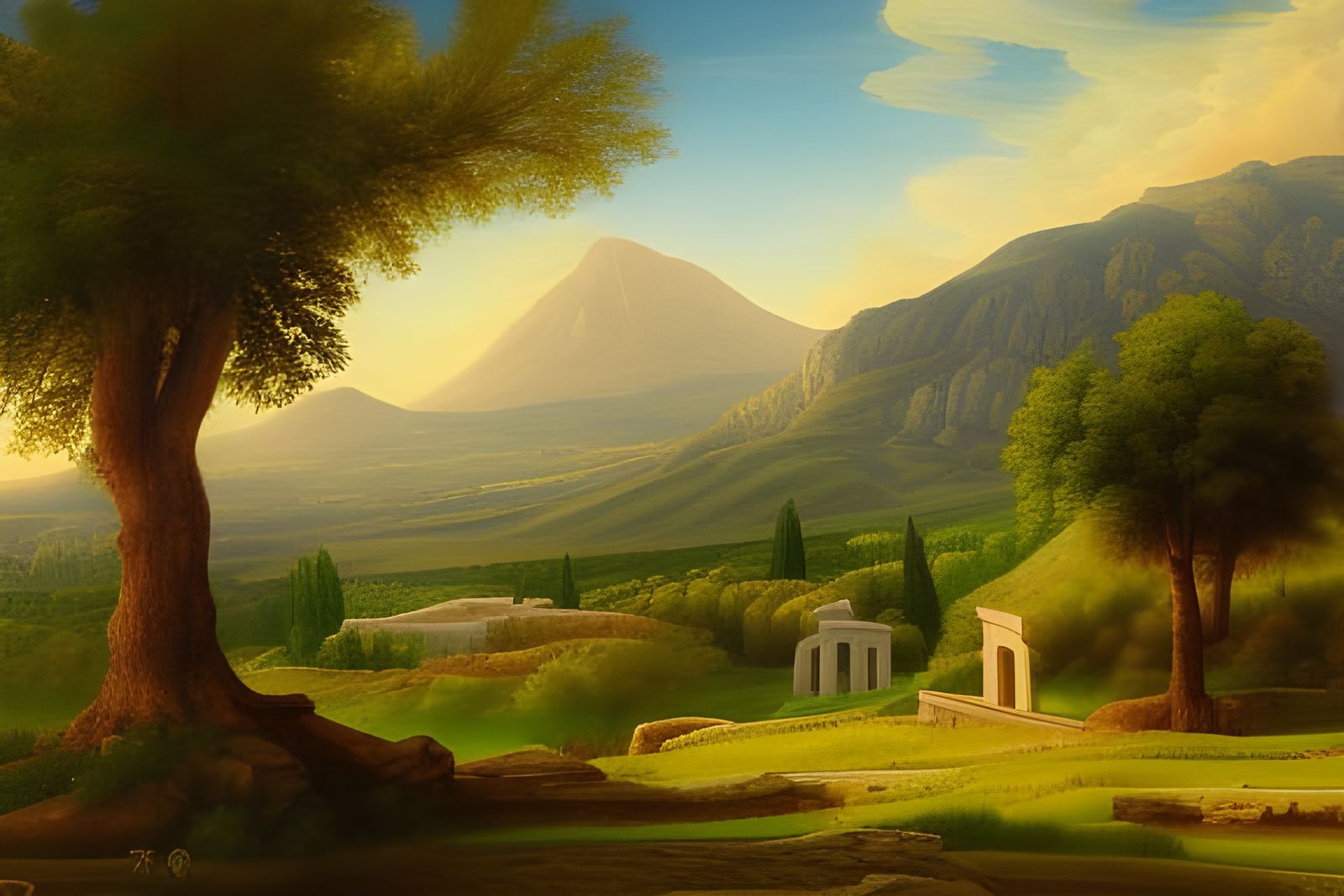 Classical Greek Landscape with Ancient Ruins