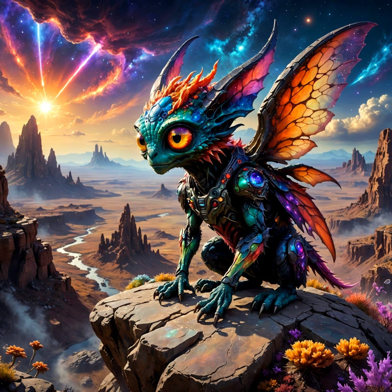 Winged Alien Creature Overlooking Alien Landscape