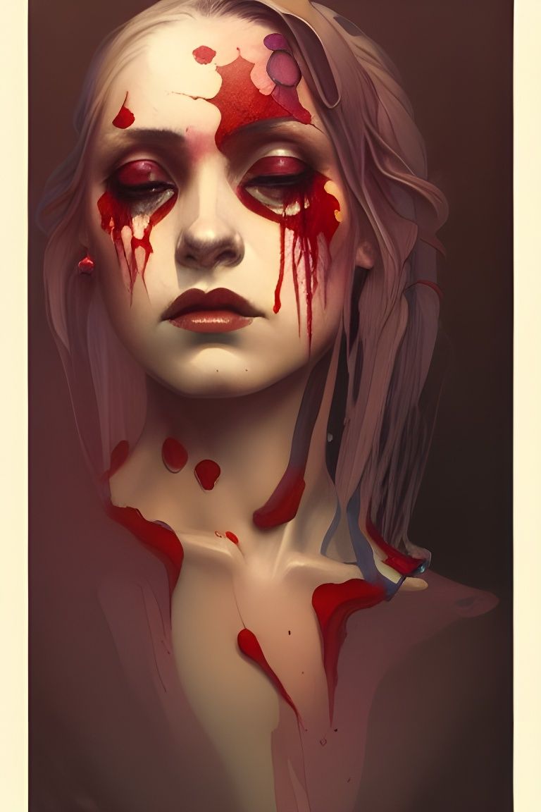 Tragic Woman with Blood Face Paint Digital Art