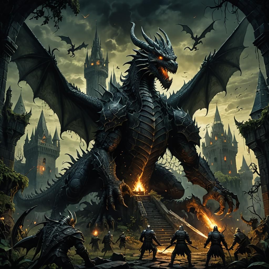 Dragons and Dark Souls Clash in Dark Fantasy Art