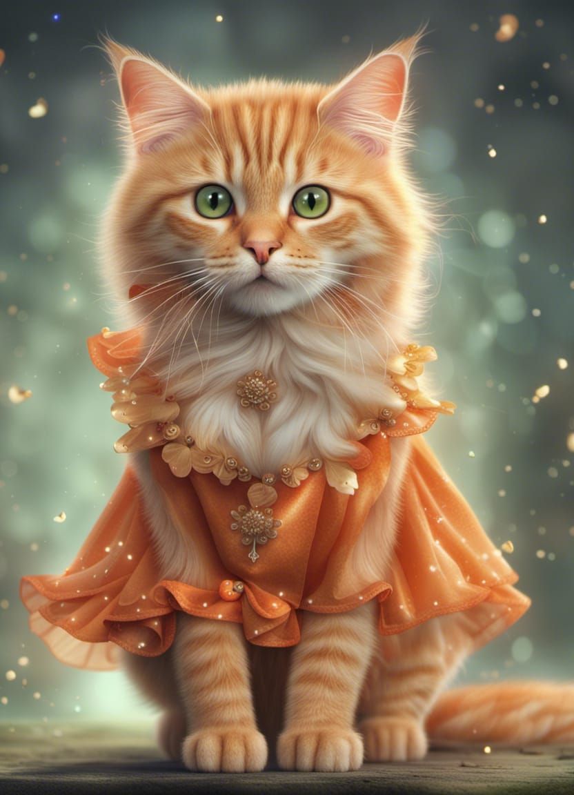 Cute orange Cat wearing dress