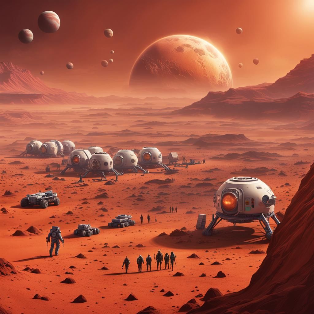 Humanity's Evolution on Mars: A Detailed Matte Painting