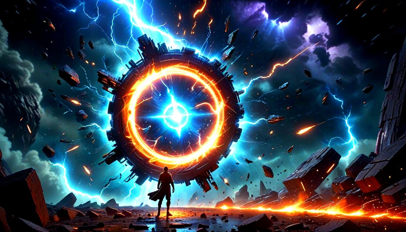 Mystical Time Traveler Leaping Through Portal in Pixar Style