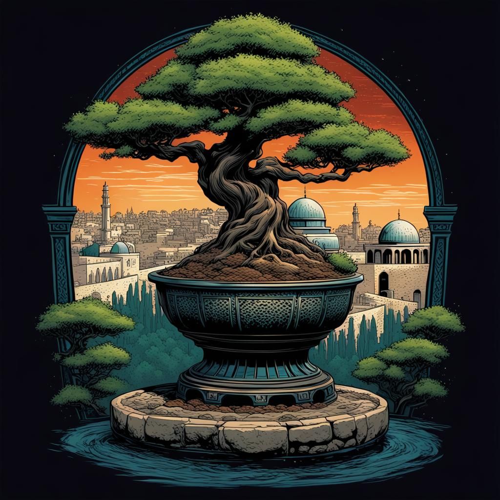 Al Aqsa Bonsai: Comic Book Style T-Shirt Design