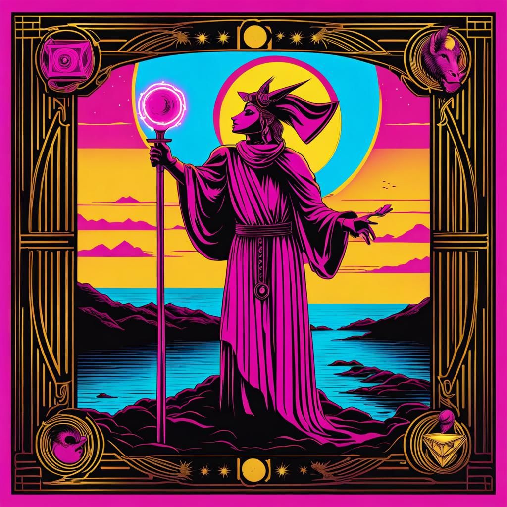 The Fool Tarot Card in Synthwave Style