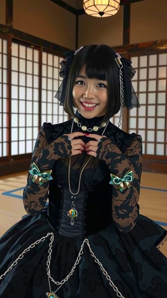 Thai Woman in Gothic Lolita Fashion in Tatami Room