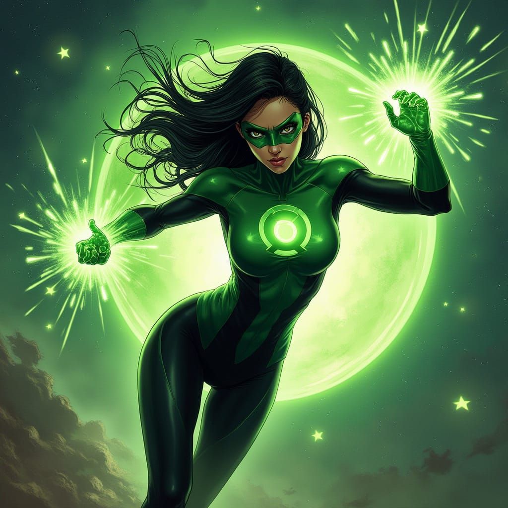Green Lantern Battles Cosmic Entities in Digital Art Style