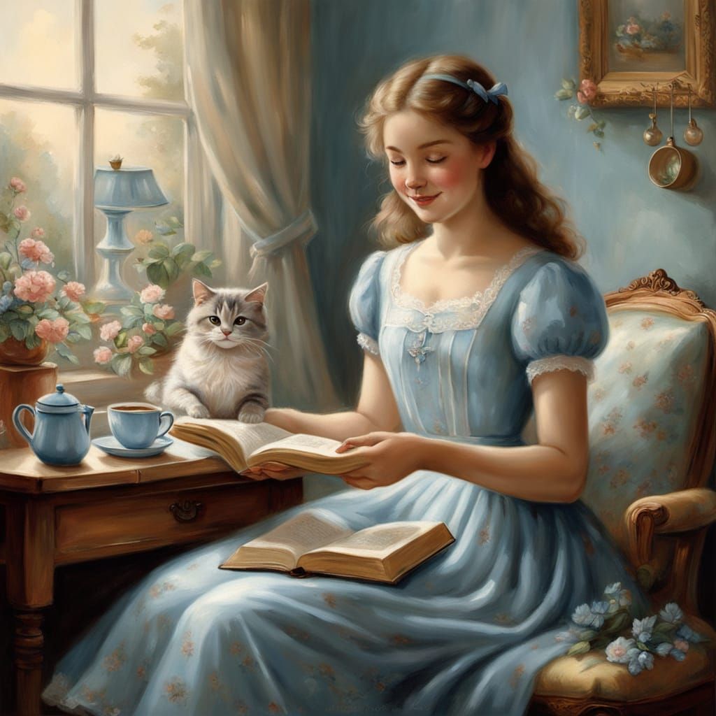 Elegant Woman Reading, Impressionistic Style