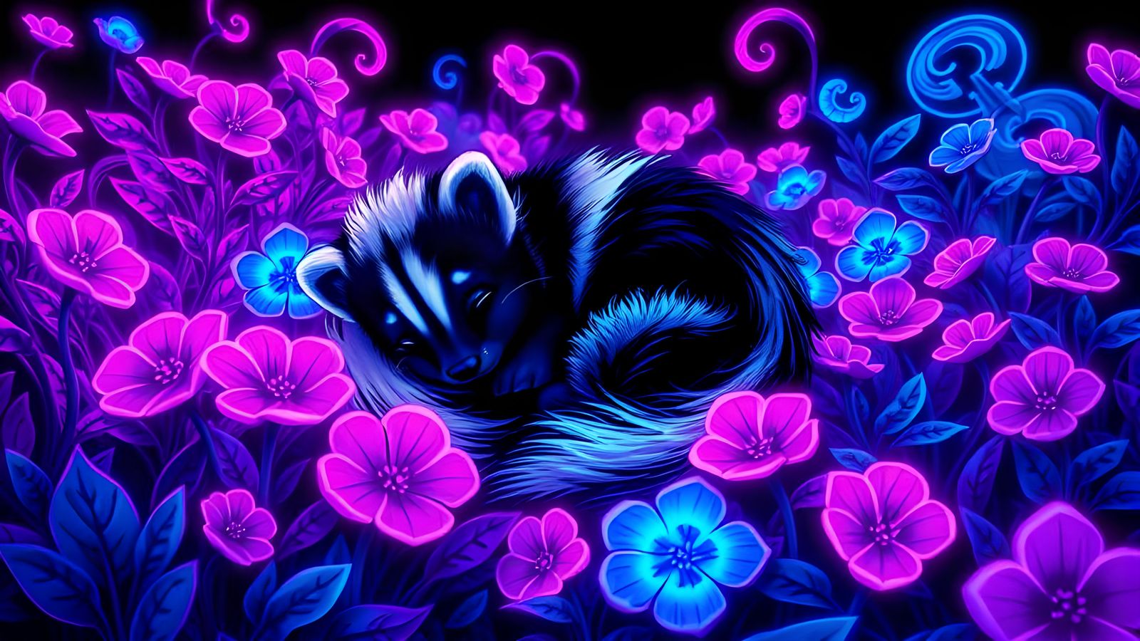 Neon Spirit Skunk in Fractal Flower Field