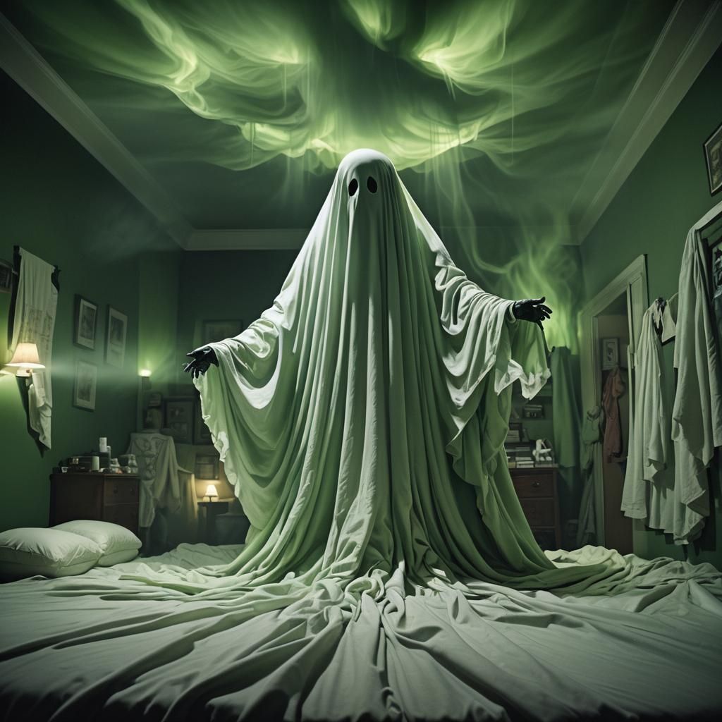 Menacing Bedsheet Ghost in Dark Surrealism Style