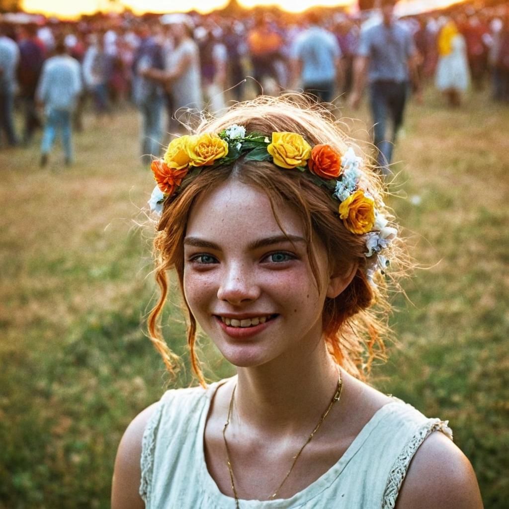 Young Woman at Woodstock in Cinematic Style
