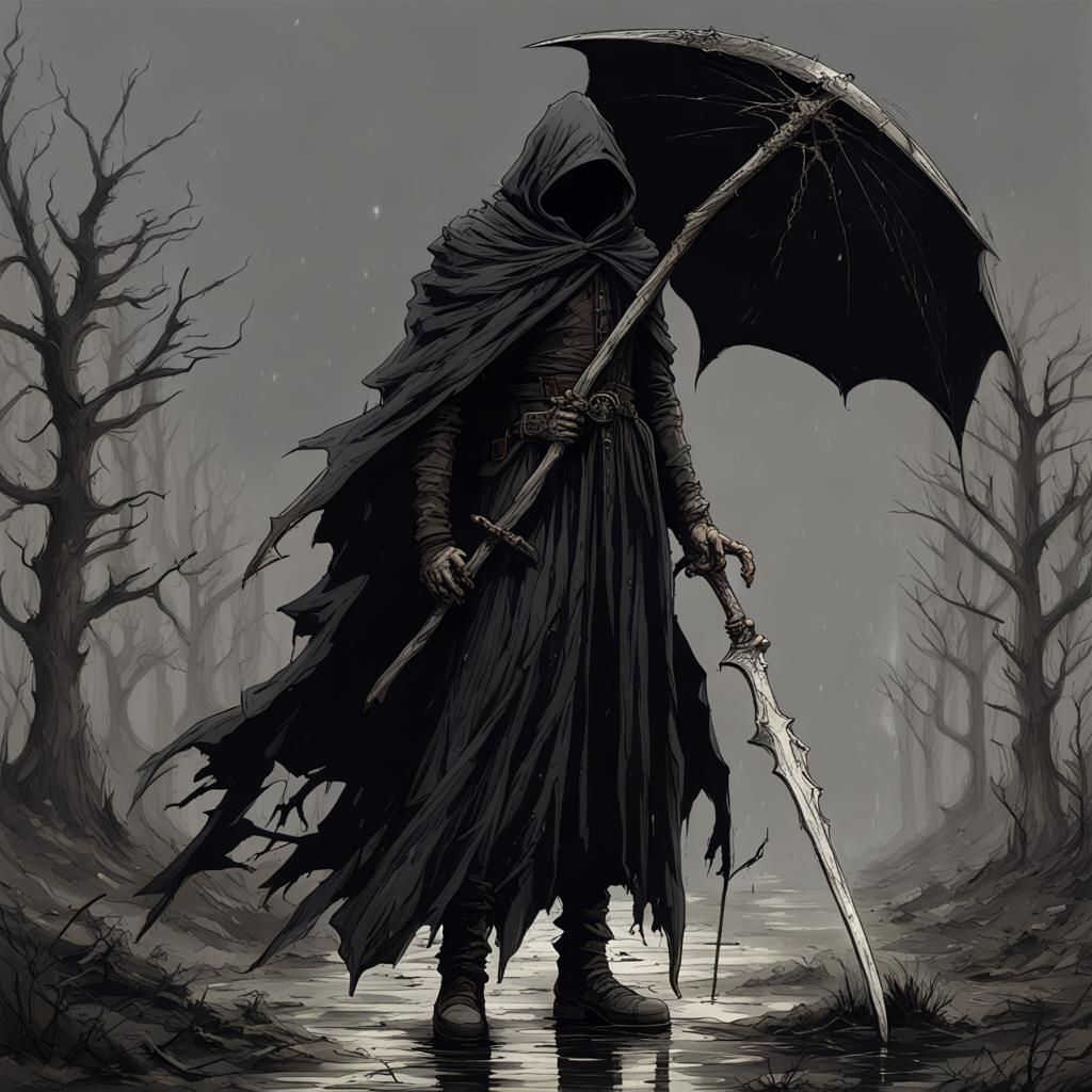 Dark Gothic Fallen Angel in Eerie Forest