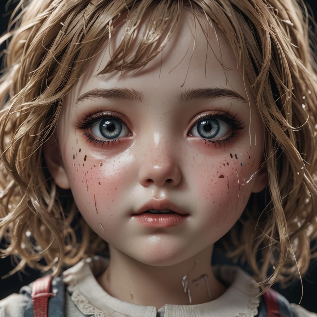 Sad Doll Portrait in Anime Style, 8K