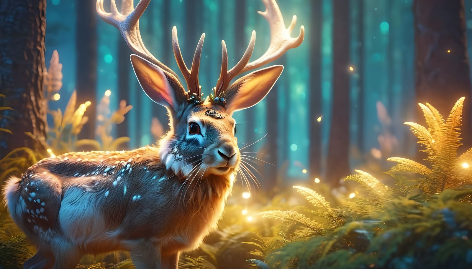 Jackalope in a Magical Green Forest