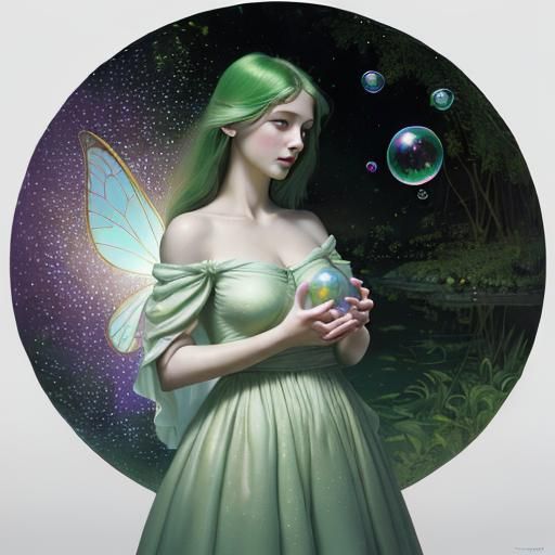 Woman with Cosmos Bubble: Surrealist Oil Painting