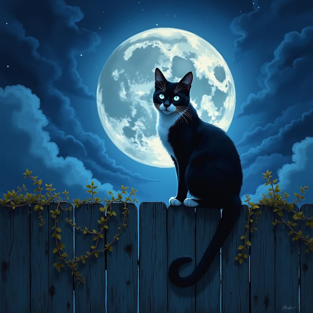 Moonlit Feline: A Watercolor Fantasy Concept