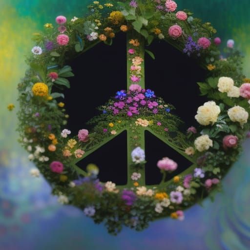 Floral Peace Sign in Art Nouveau Style
