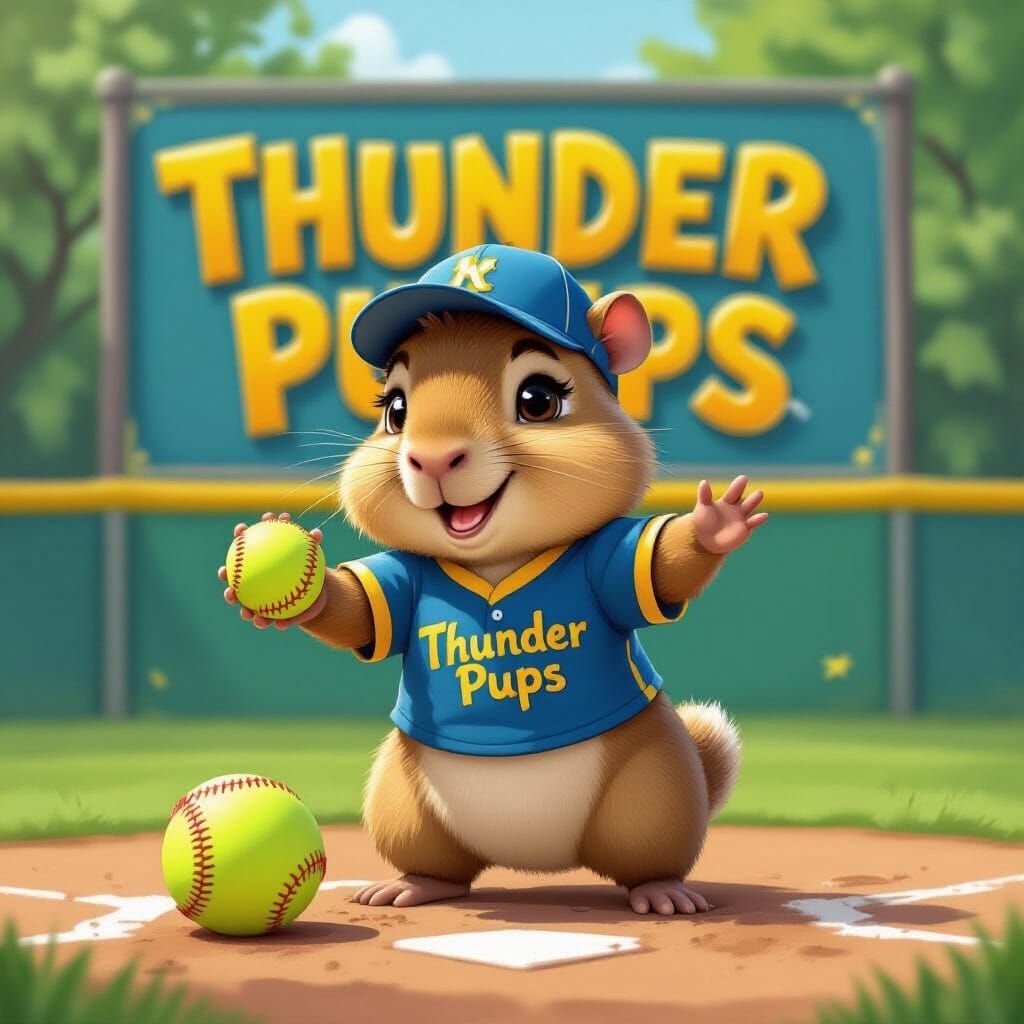 Baby Capybara Plays Softball in Adorable Illustration Style