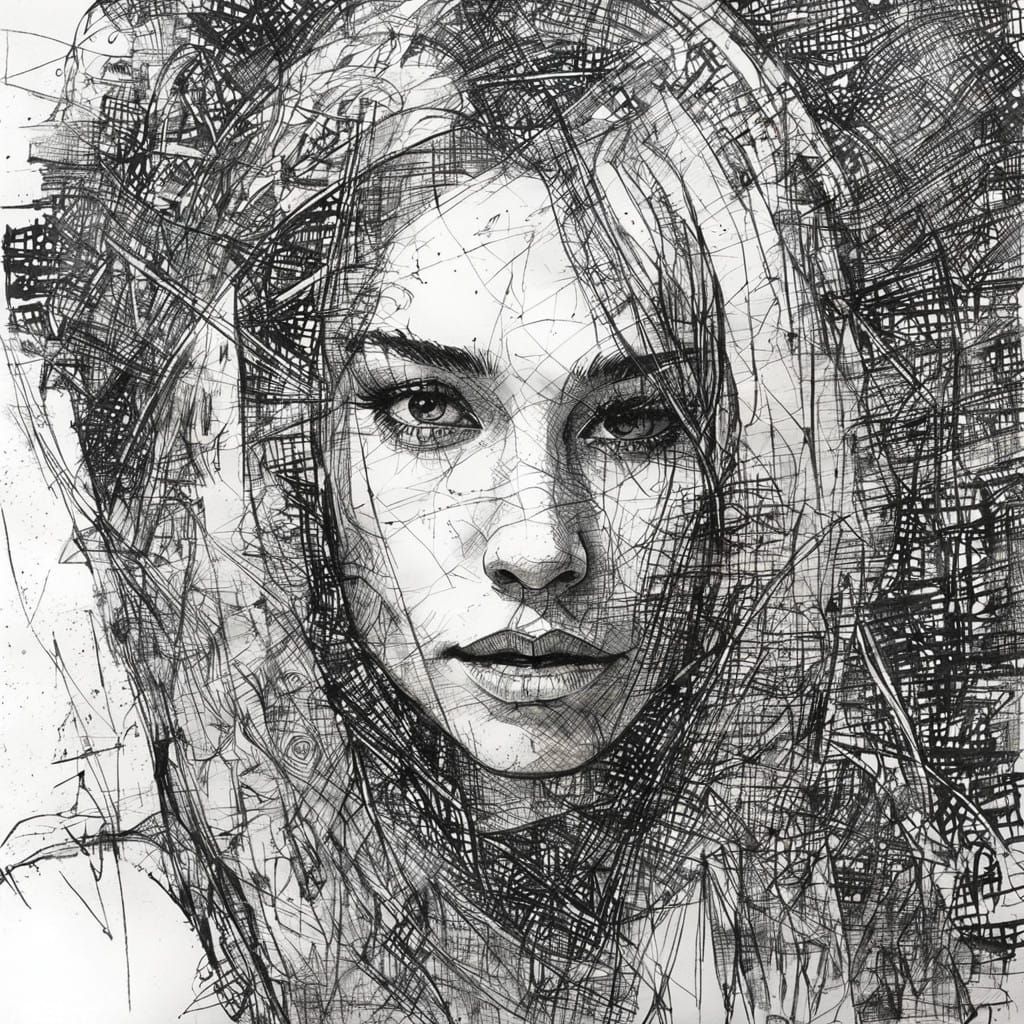 Ink Portrait of a Young Girl in a Raw, Expressive Style