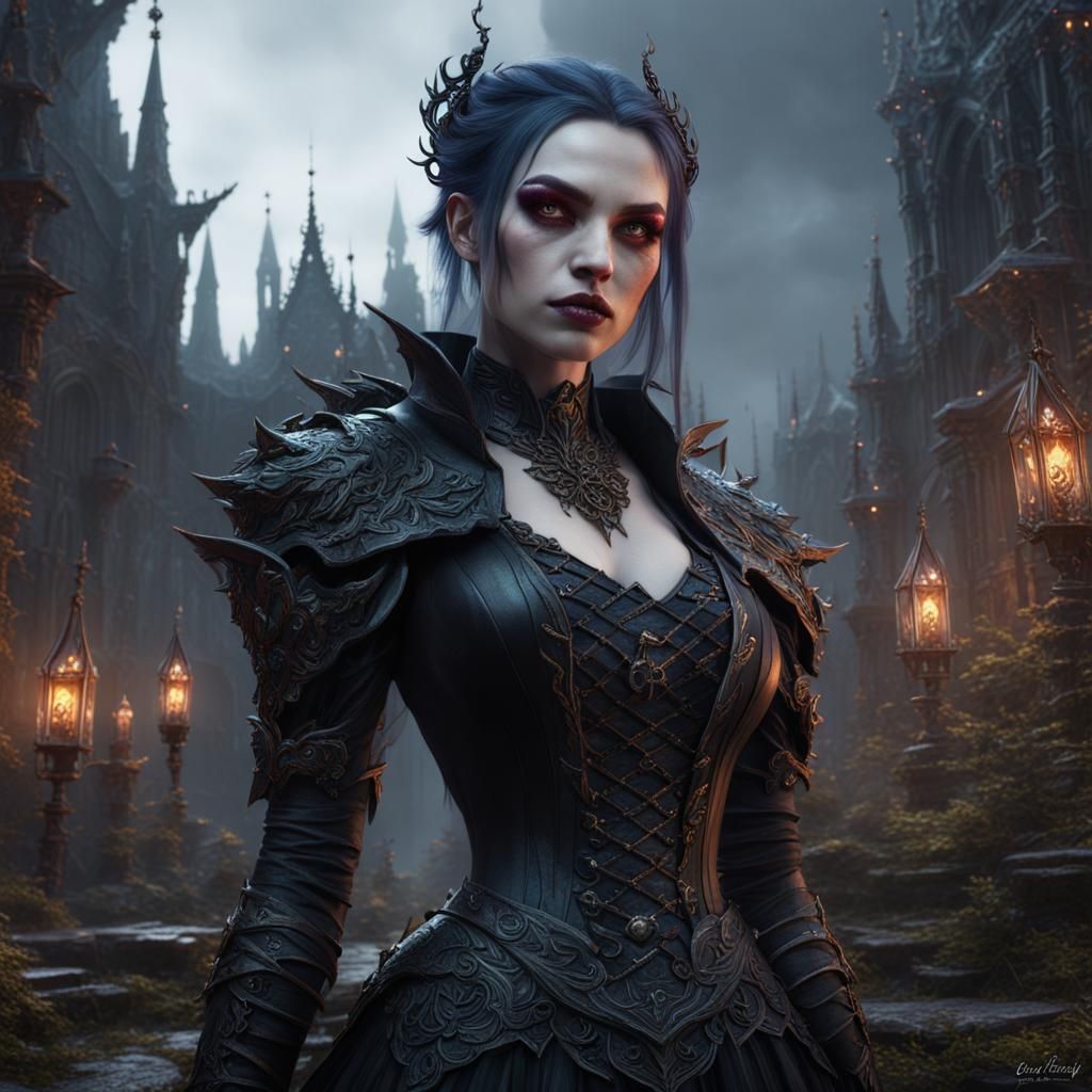 Gothic Girl in Detailed Matte Painting