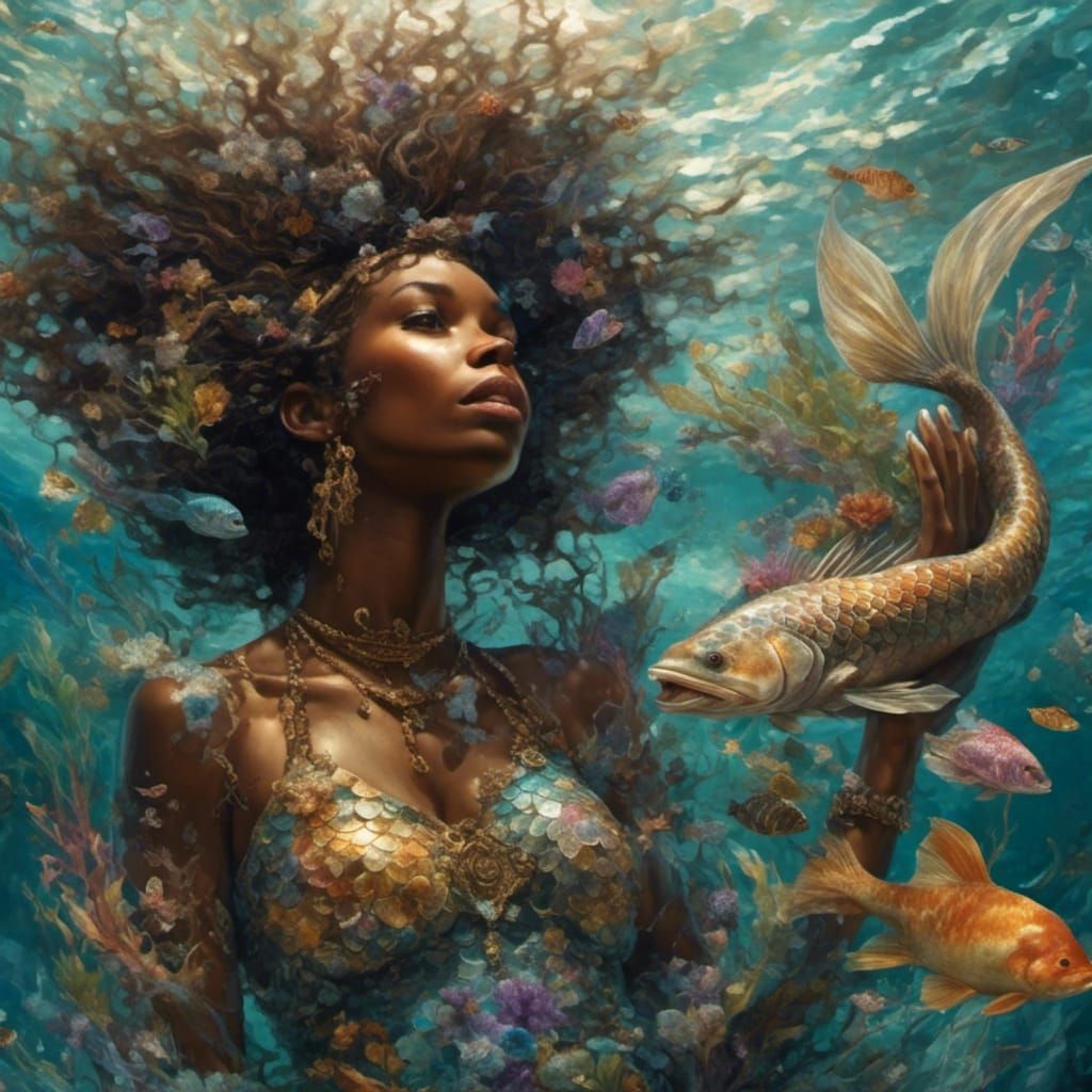 Hyperreal African American Mermaid Portrait