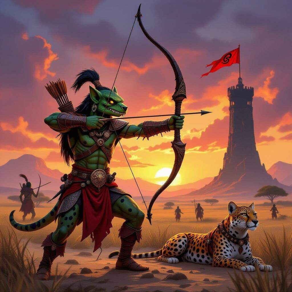 Wicked Kobold Archer on Leopard in Fantasy Battle
