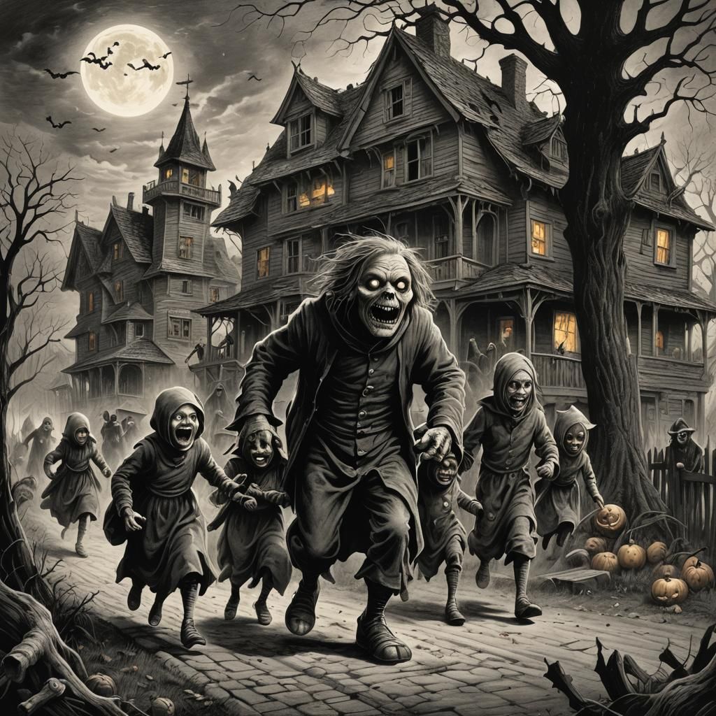 Monster House Halloween Chase in Horror Style