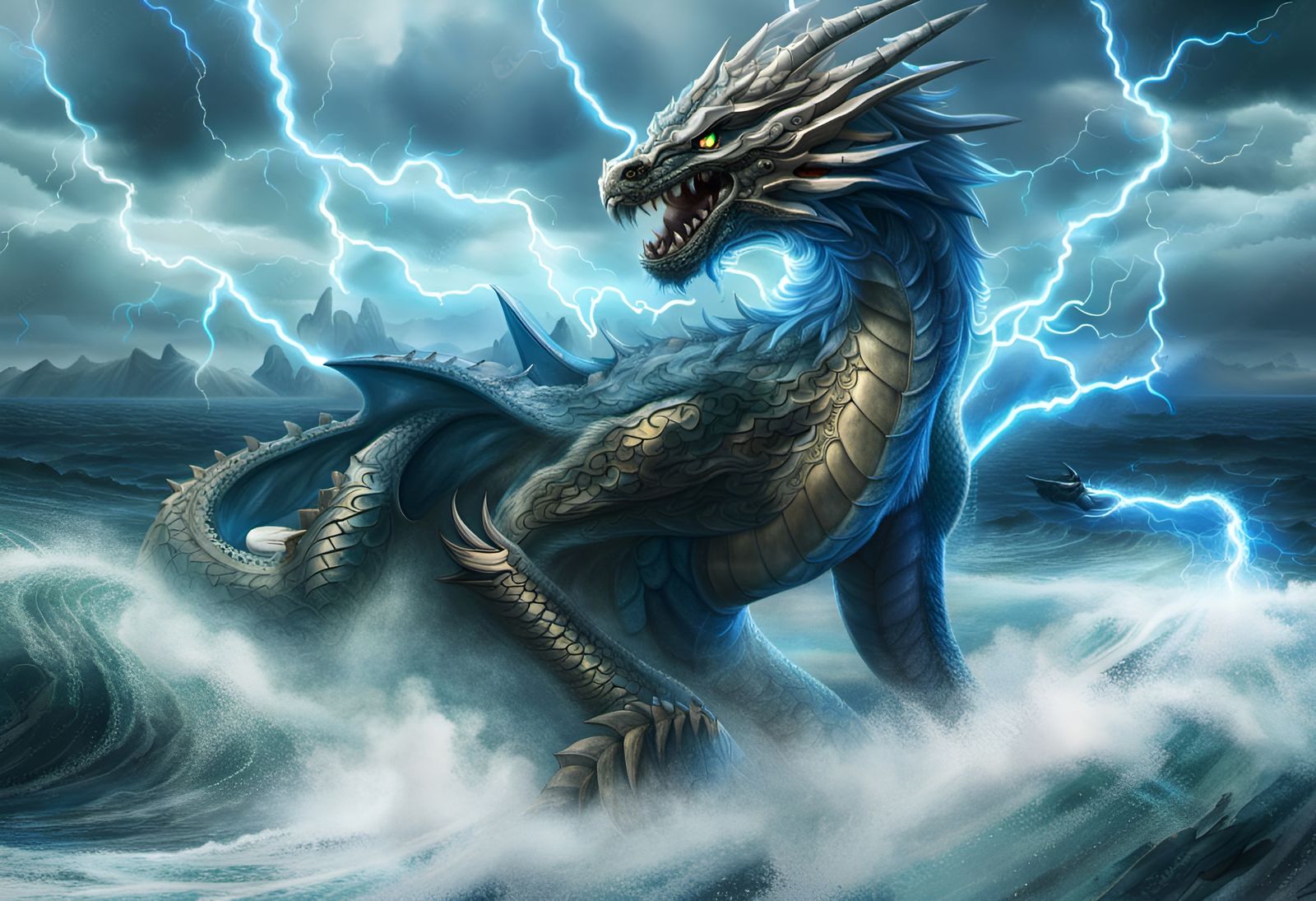 Menacing Dragon Amidst Lightning Storm