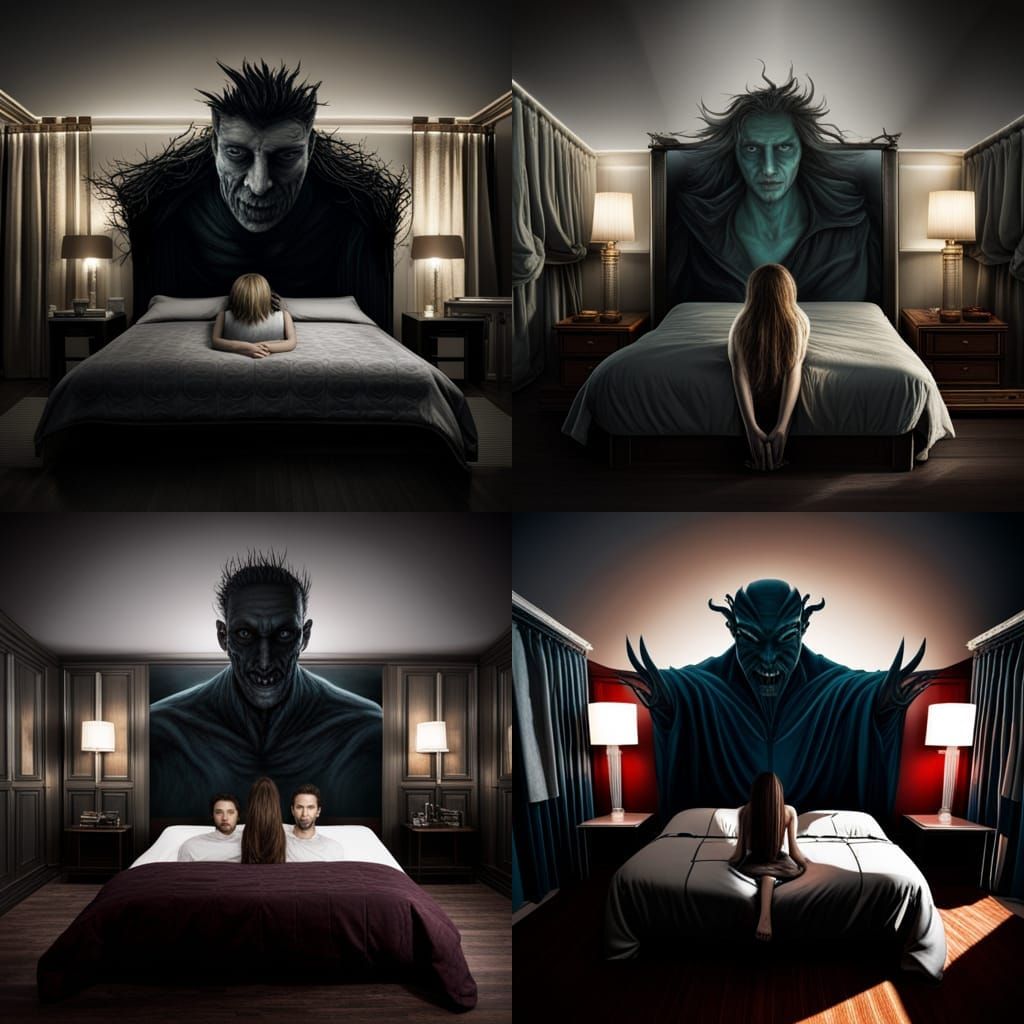 Scary Nightmare Creature Overlooking Sleeping Children