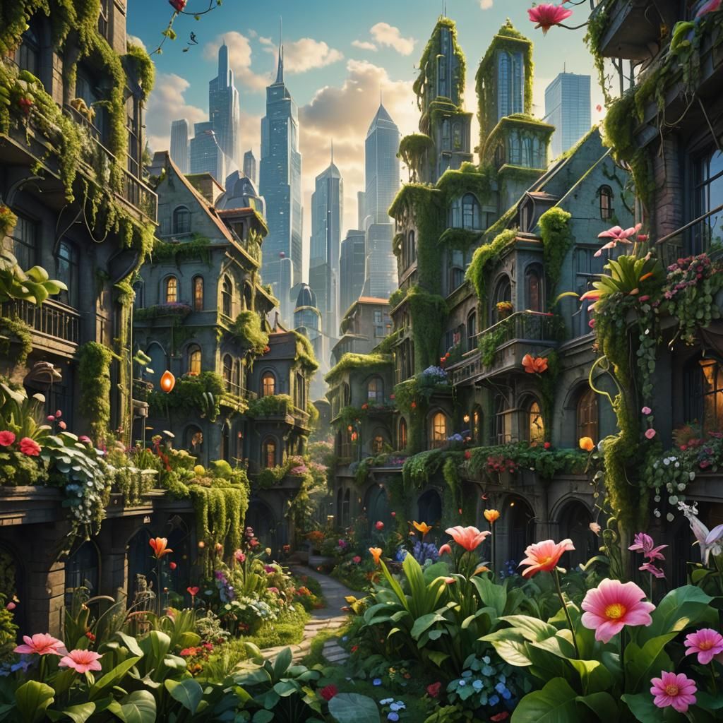 Enchanted Urban Garden: Fantasy Cityscape in Unreal Engine