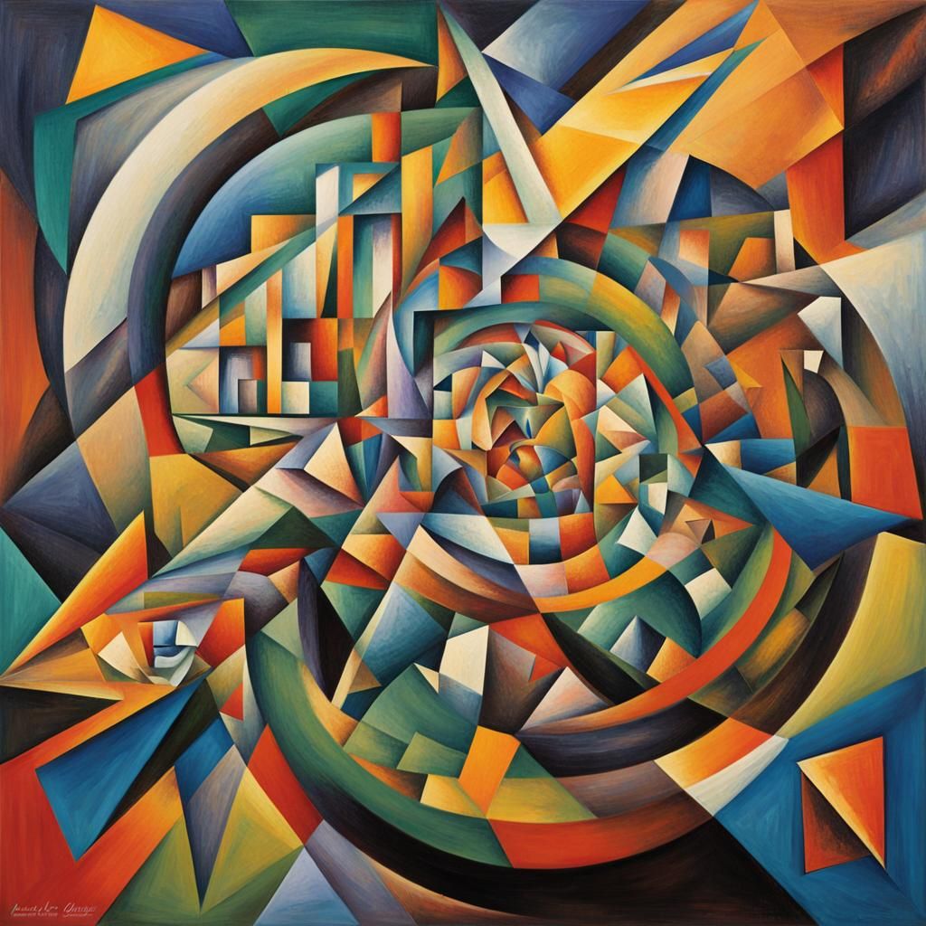 Abstract Cubist Vortex of Geometric Shapes