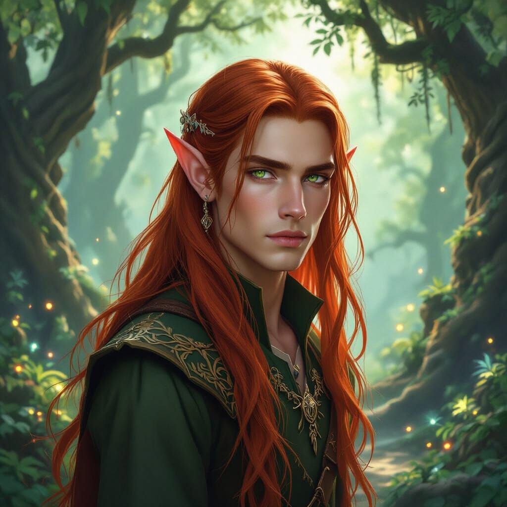 Young Male Elf in Enchanted Forest Fantasy Art