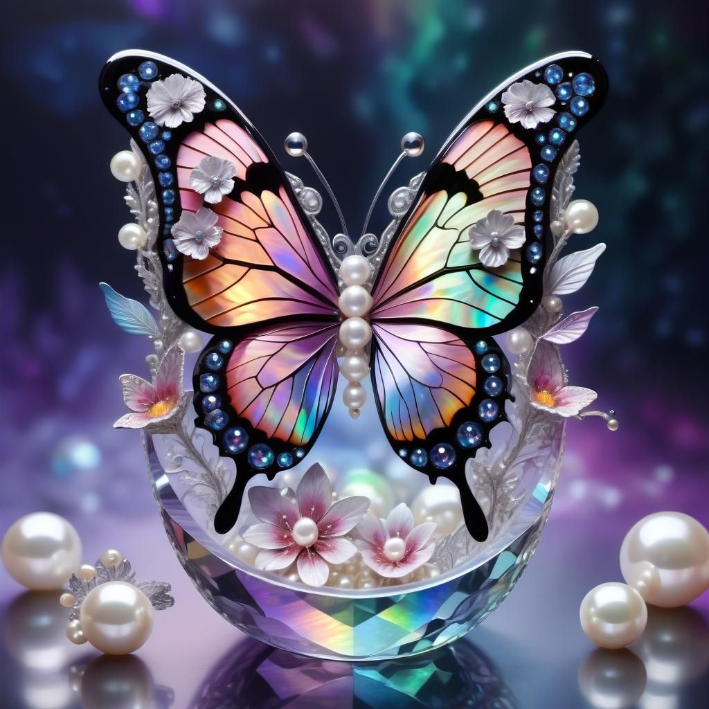 Crystalline Butterflies in Cosmic Pearl Garden
