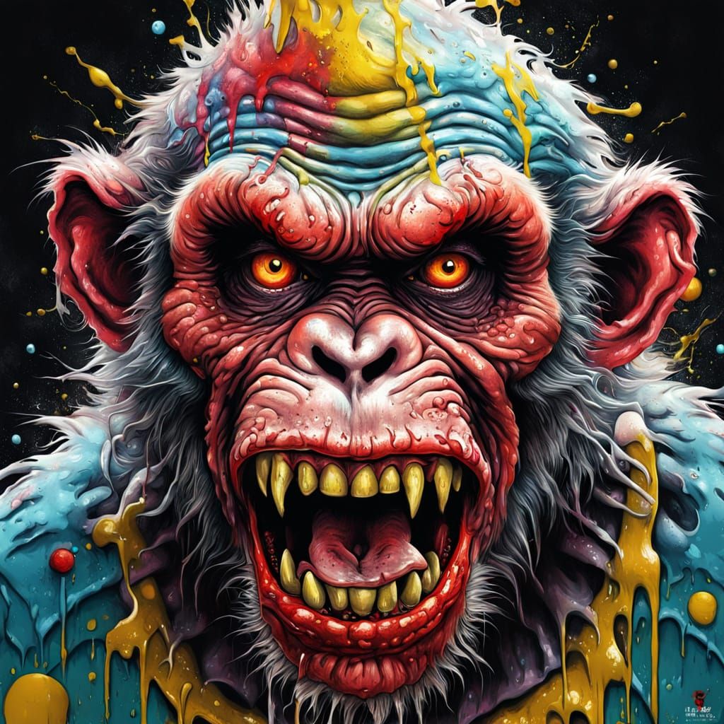 Elderly Zombie Monkey Clown in Vibrant Graffiti Style