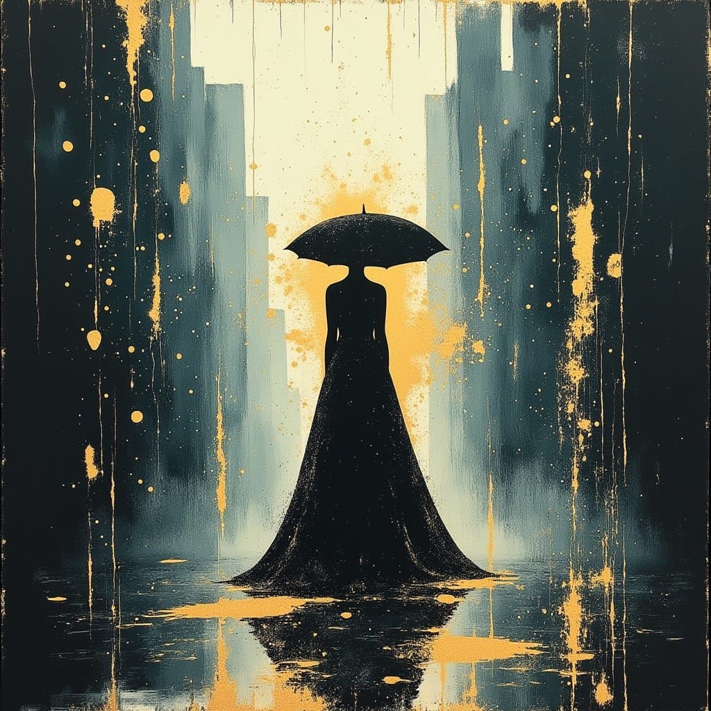 Rainy City Street Scene in Cyberpunk Style