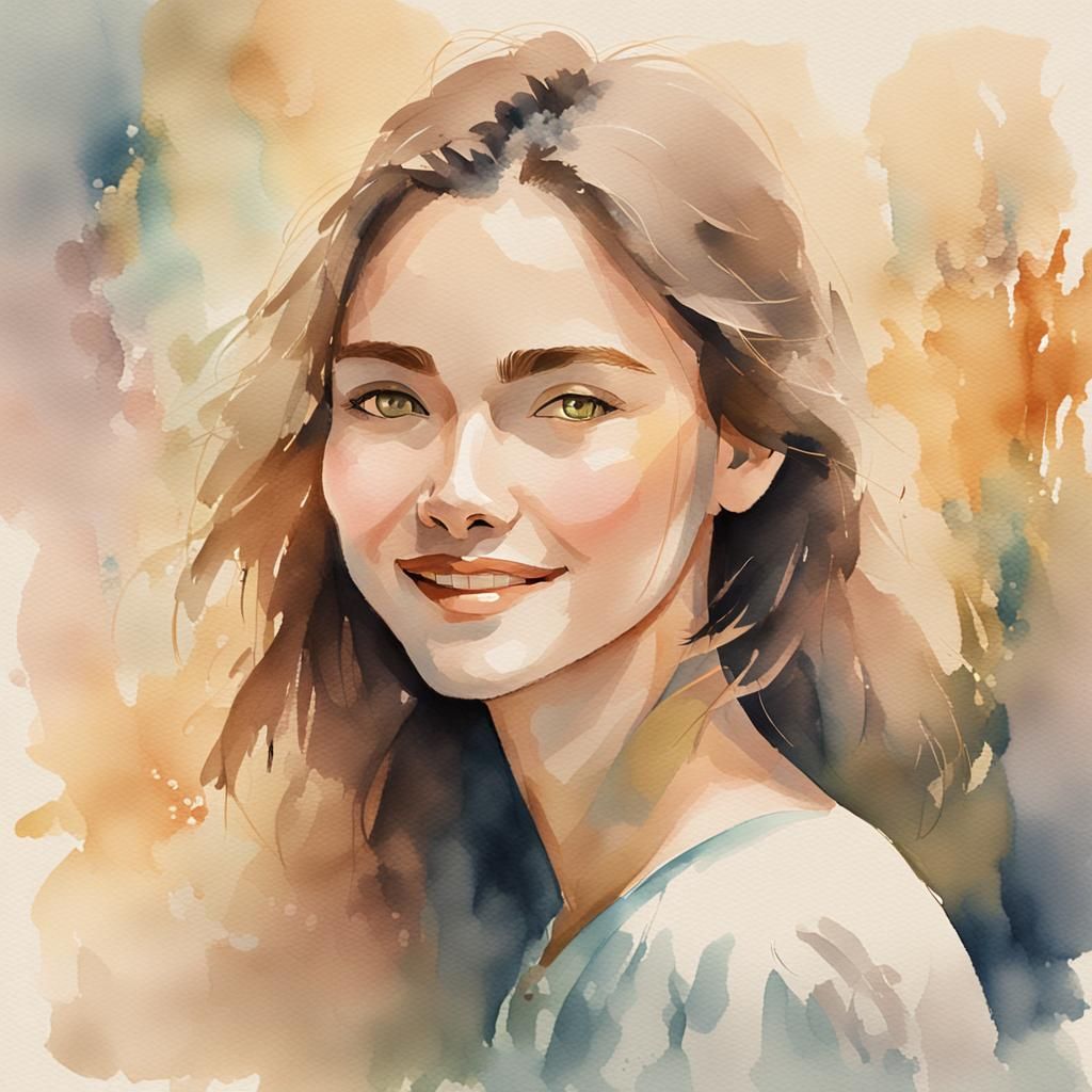 Ethereal Watercolor Portrait of a Gentle Woman